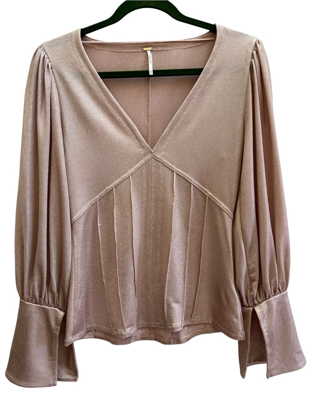 Free People Killer Queen Blush Pleated Romantic Bell Sleeve Top M Fairycore Boho